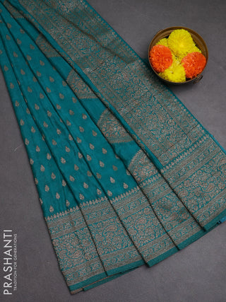 Banarasi semi crepe saree teal green with woven buttas and woven border
