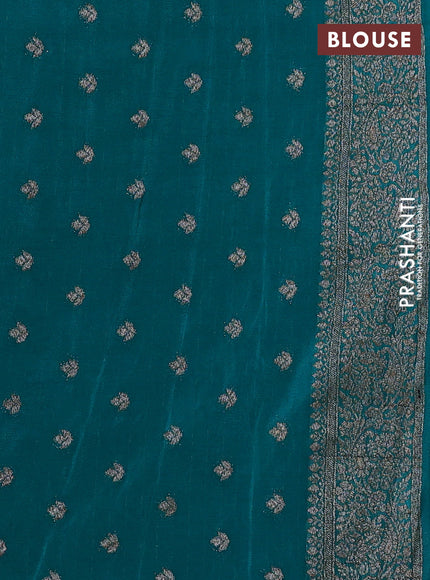 Banarasi semi crepe saree teal green with woven buttas and woven border