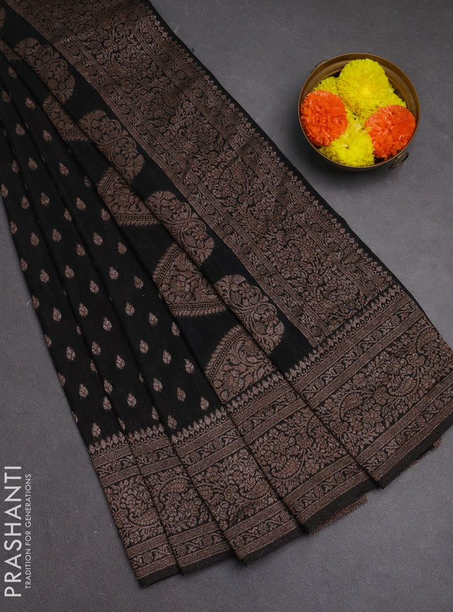 Banarasi semi crepe saree black with woven buttas and woven border