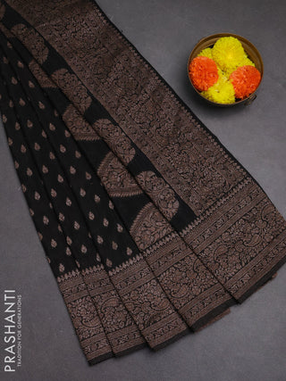 Banarasi semi crepe saree black with woven buttas and woven border