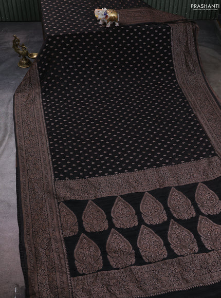 Banarasi semi crepe saree black with woven buttas and woven border