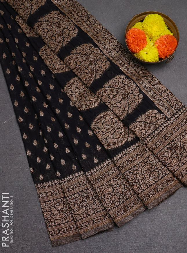 Banarasi semi crepe saree black with woven buttas and woven border