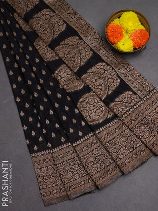 Banarasi semi crepe saree black with woven buttas and woven border