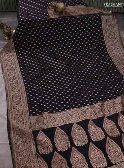 Banarasi semi crepe saree black with woven buttas and woven border