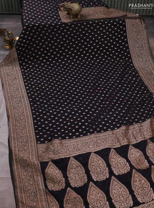 Banarasi semi crepe saree black with woven buttas and woven border