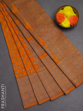 Banarasi semi crepe saree mango yellow with woven buttas and woven border