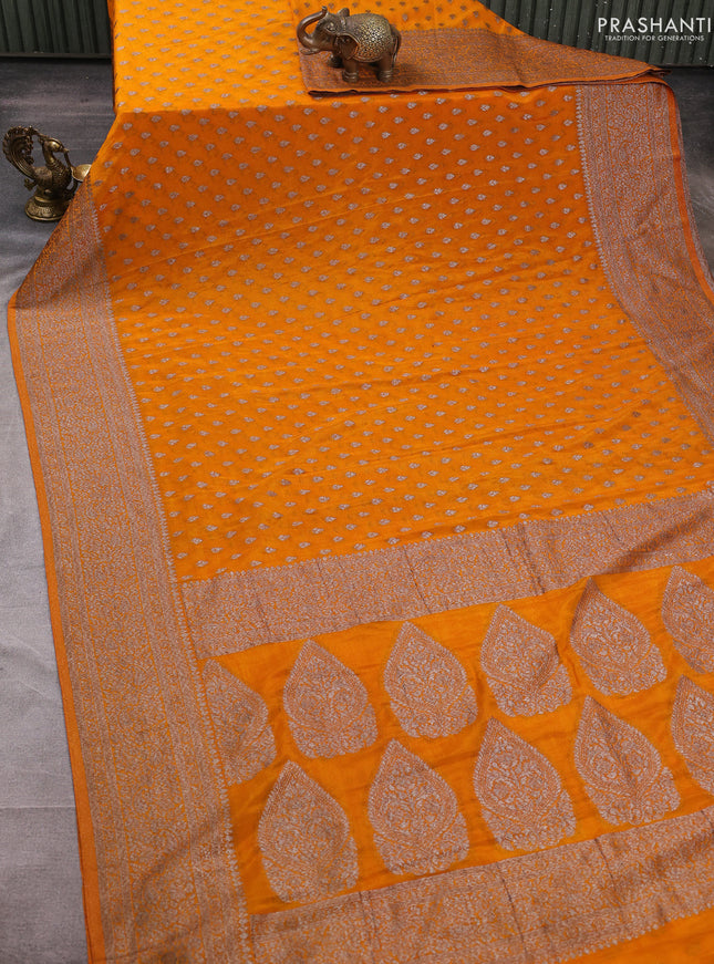 Banarasi semi crepe saree mango yellow with woven buttas and woven border