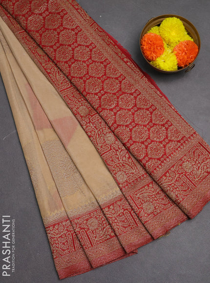 Banarasi semi crepe saree sandal and red with woven buttas and woven border