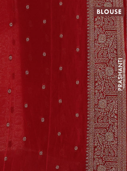 Banarasi semi crepe saree sandal and red with woven buttas and woven border
