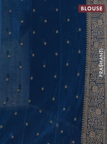Banarasi semi crepe saree beige and cs blue with woven buttas and woven border