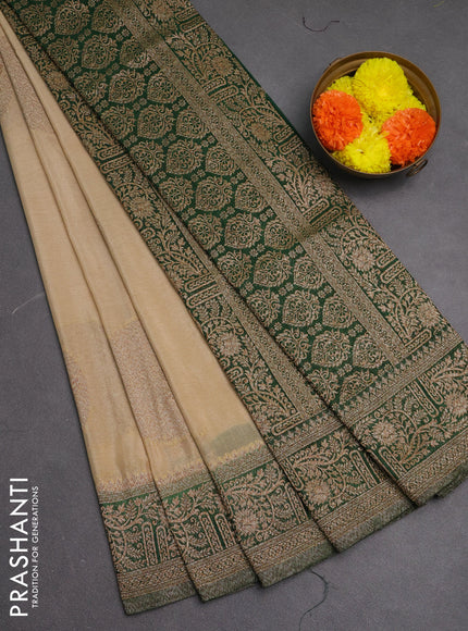 Banarasi semi crepe saree beige and green with woven buttas and woven border