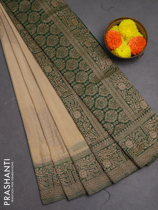 Banarasi semi crepe saree beige and green with woven buttas and woven border
