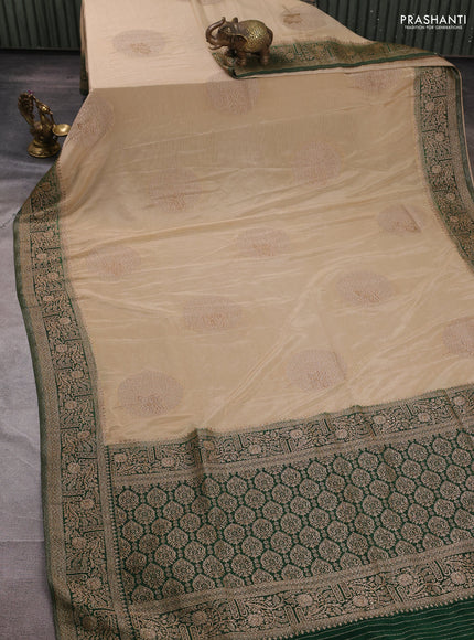Banarasi semi crepe saree beige and green with woven buttas and woven border