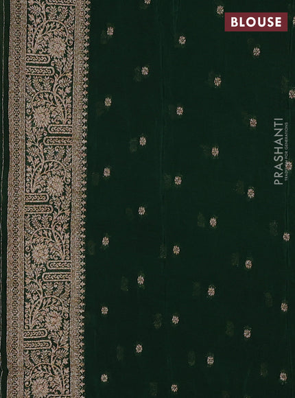 Banarasi semi crepe saree beige and green with woven buttas and woven border