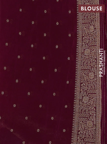 Banarasi semi crepe saree beige and purple with woven buttas and woven border
