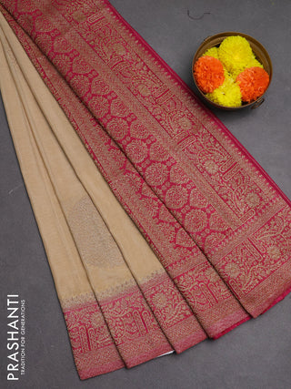 Banarasi semi crepe saree beige and pink with woven buttas and woven border