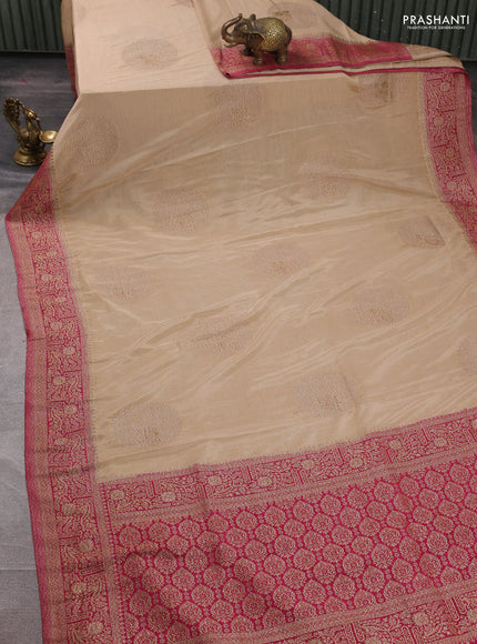 Banarasi semi crepe saree beige and pink with woven buttas and woven border