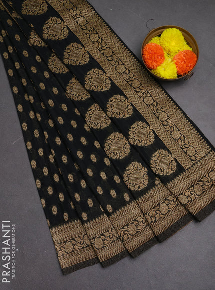 Banarasi semi crepe saree black with allover woven buttas and woven border