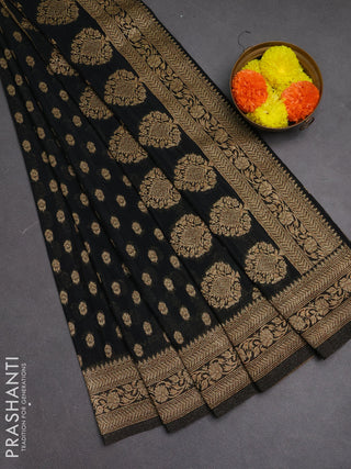 Banarasi semi crepe saree black with allover woven buttas and woven border