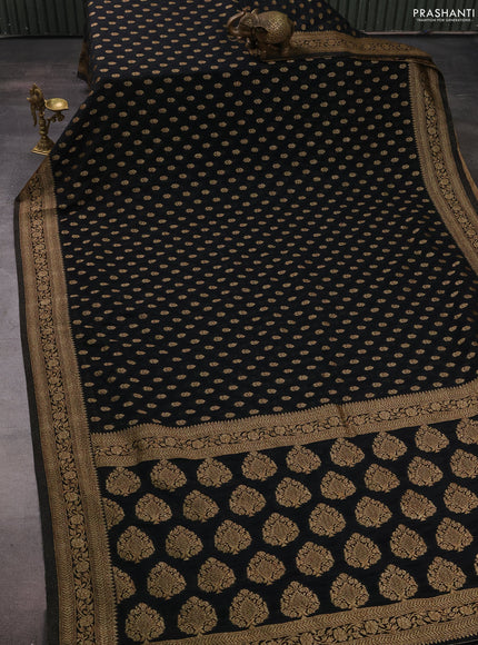 Banarasi semi crepe saree black with allover woven buttas and woven border