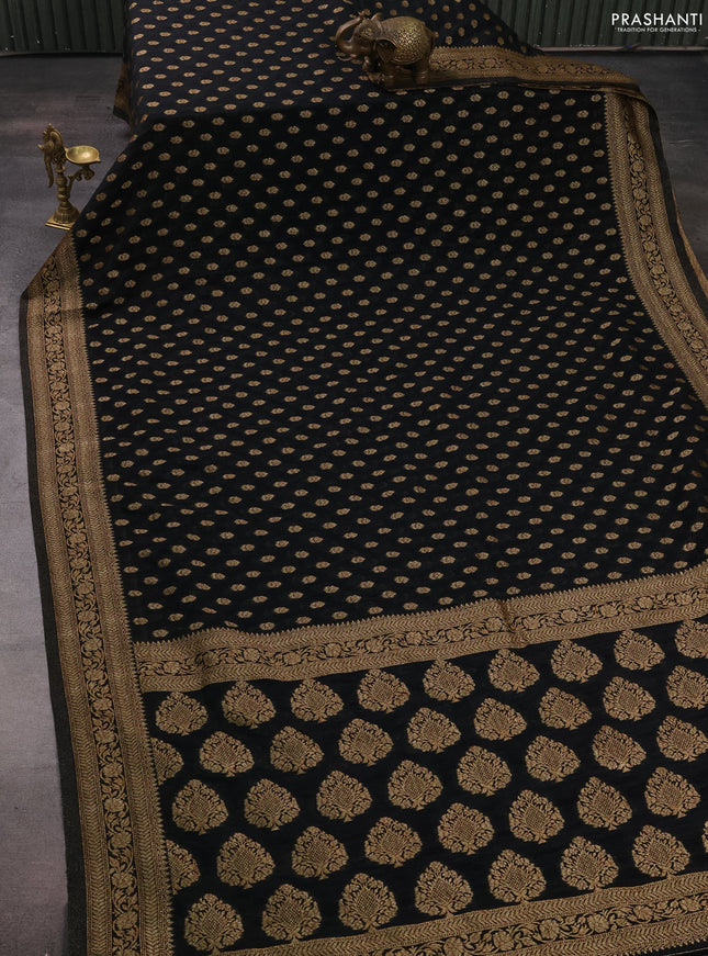 Banarasi semi crepe saree black with allover woven buttas and woven border