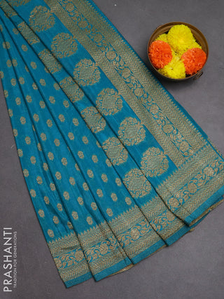 Banarasi semi crepe saree teal blue with allover woven buttas and woven border