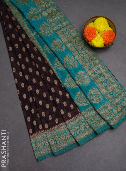 Banarasi semi crepe saree deep wine shade and teal blue with allover woven buttas and woven border