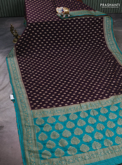 Banarasi semi crepe saree deep wine shade and teal blue with allover woven buttas and woven border
