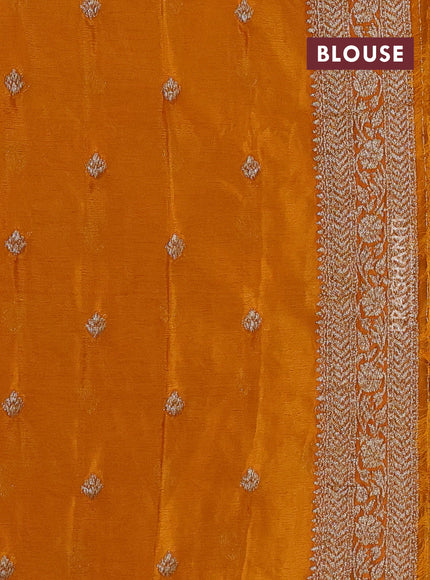 Banarasi semi crepe saree purple and dark mustard with allover woven buttas and woven border
