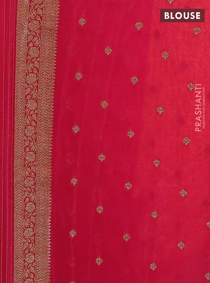 Banarasi semi crepe saree mango yellow and pink with allover woven buttas and woven border