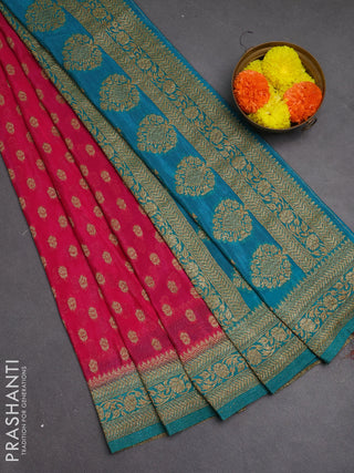 Banarasi semi crepe saree pink and teal blue with allover woven buttas and woven border