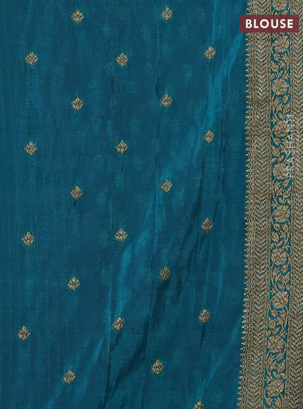 Banarasi semi crepe saree pink and teal blue with allover woven buttas and woven border