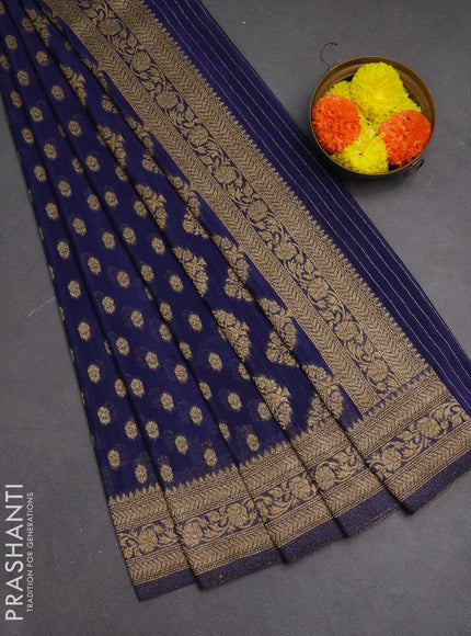 Banarasi semi crepe saree blue with allover woven buttas and woven border