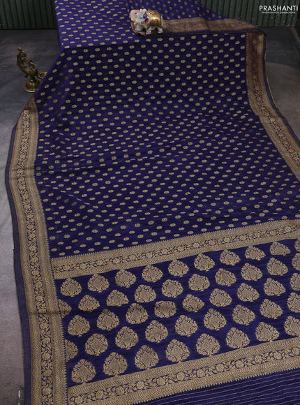 Banarasi semi crepe saree blue with allover woven buttas and woven border