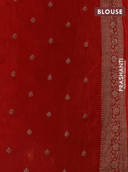 Banarasi semi crepe saree green and red with allover woven buttas and woven border