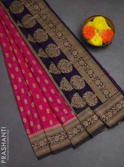 Banarasi semi crepe saree pink and navy blue with allover woven buttas and woven border
