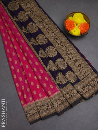 Banarasi semi crepe saree pink and navy blue with allover woven buttas and woven border