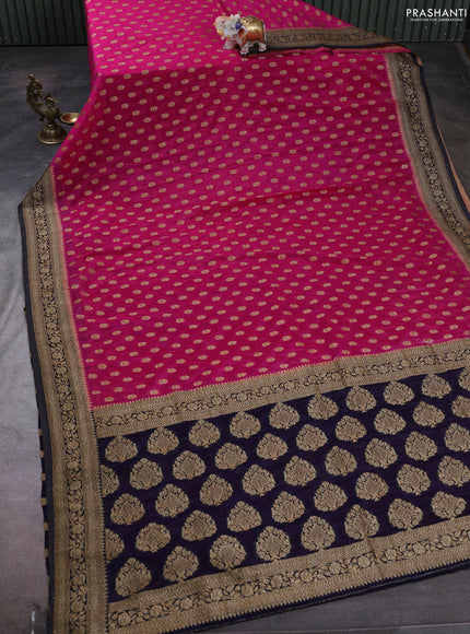 Banarasi semi crepe saree pink and navy blue with allover woven buttas and woven border