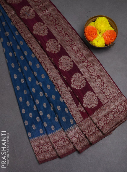 Banarasi semi crepe saree peacock blue and wine shade with allover woven buttas and woven border
