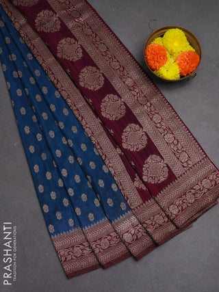 Banarasi semi crepe saree peacock blue and wine shade with allover woven buttas and woven border