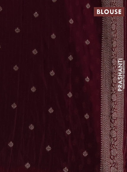 Banarasi semi crepe saree peacock blue and wine shade with allover woven buttas and woven border