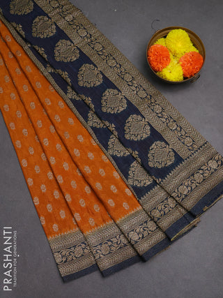 Banarasi semi crepe saree orange and peacock blue with allover woven buttas and woven border