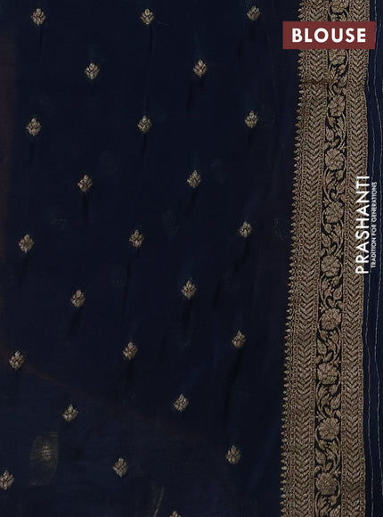Banarasi semi crepe saree orange and peacock blue with allover woven buttas and woven border