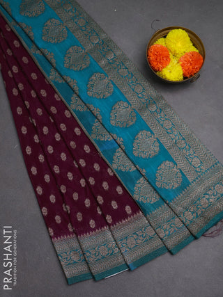 Banarasi semi crepe saree purple and teal blue with allover woven buttas and woven border