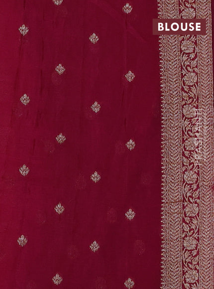 Banarasi semi crepe saree teal blue and dark magenta pink with allover woven buttas and woven border