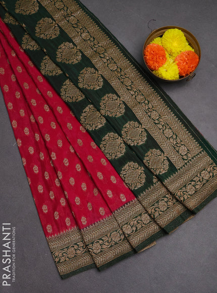 Banarasi semi crepe saree pink and dark green with allover woven buttas and woven border
