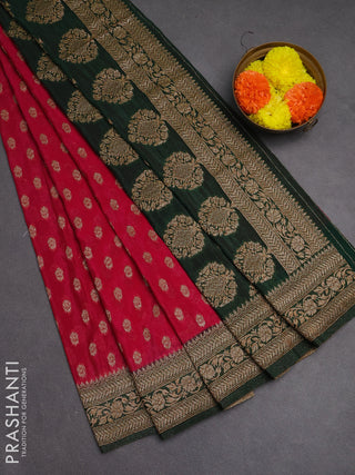 Banarasi semi crepe saree pink and dark green with allover woven buttas and woven border
