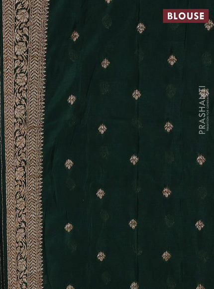 Banarasi semi crepe saree pink and dark green with allover woven buttas and woven border