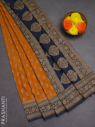Banarasi semi crepe saree mango yellow and peacock blue with allover woven buttas and woven border