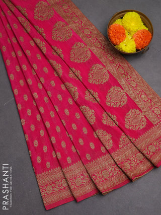 Banarasi semi crepe saree pink with allover woven buttas and woven border